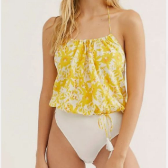 Free People Tops - Free People Intimately FP Liza Bodysuit Halter Neckline XS Yellow White …